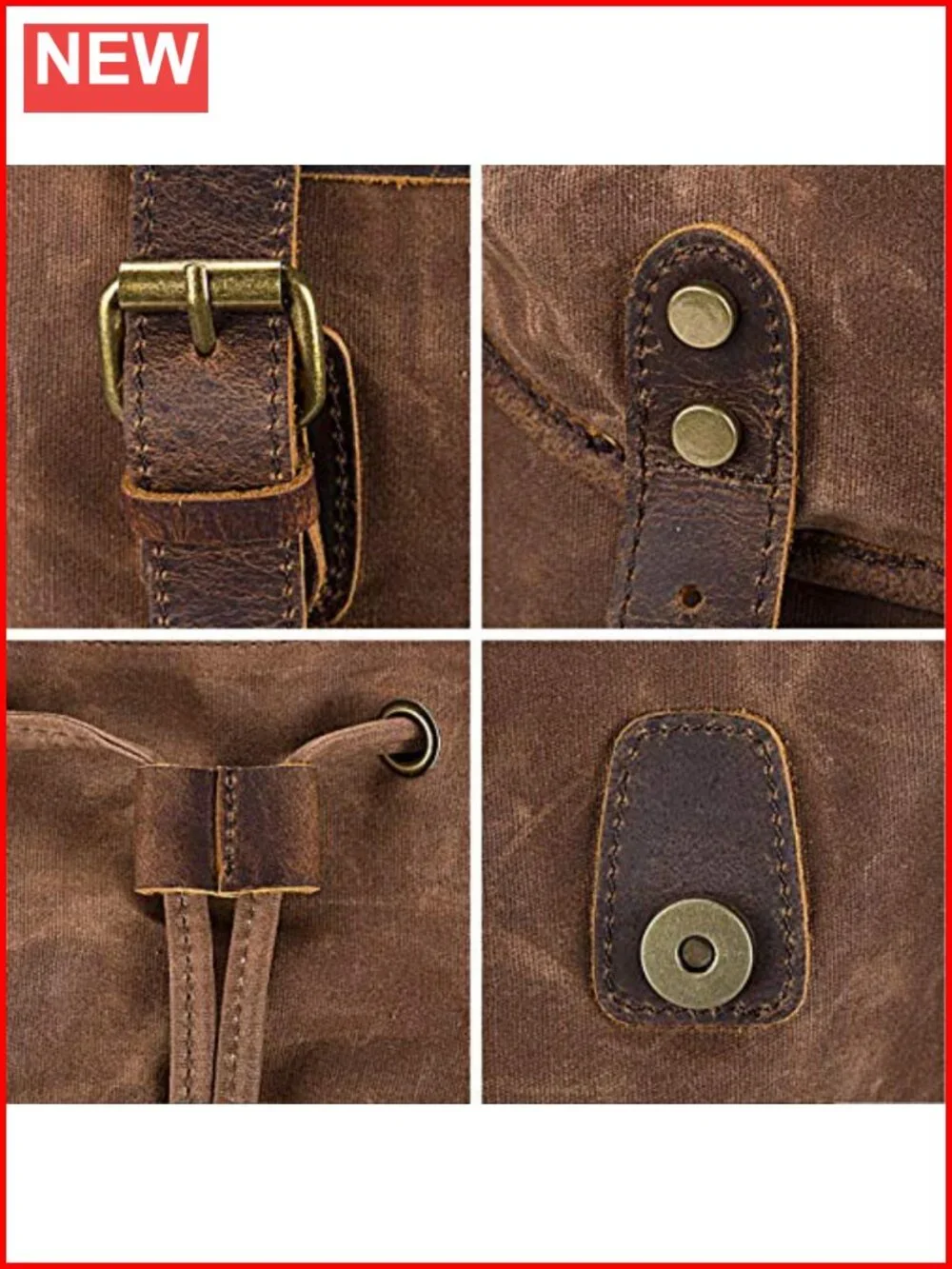 Leather Waxed Canvas Backpack Rucksack Travel Daypack